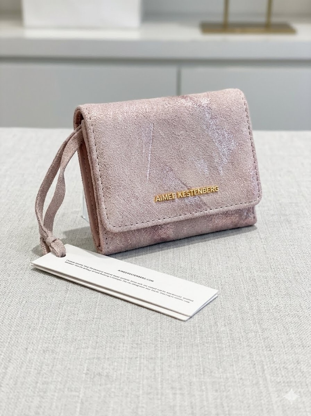 NWT Aimee Kestenberg Pink Glitter Suede Card Wallet